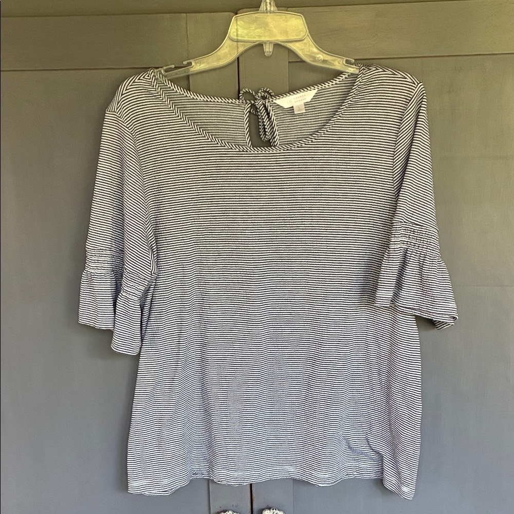 LC Lauren Conrad Black & White Striped Tie-Back Ruffle Sleeve Top